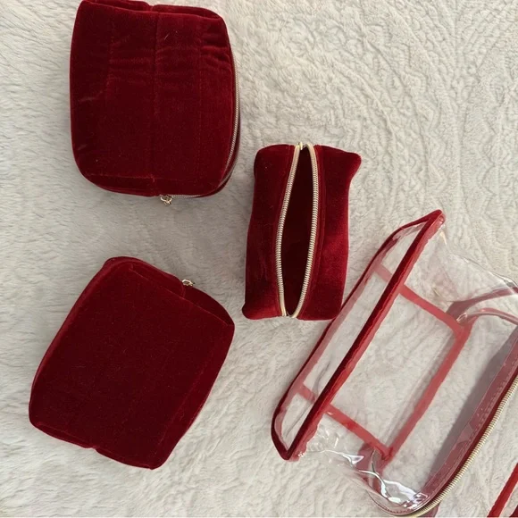 Red Transparent Cosmetic Bags with Zipper Closures